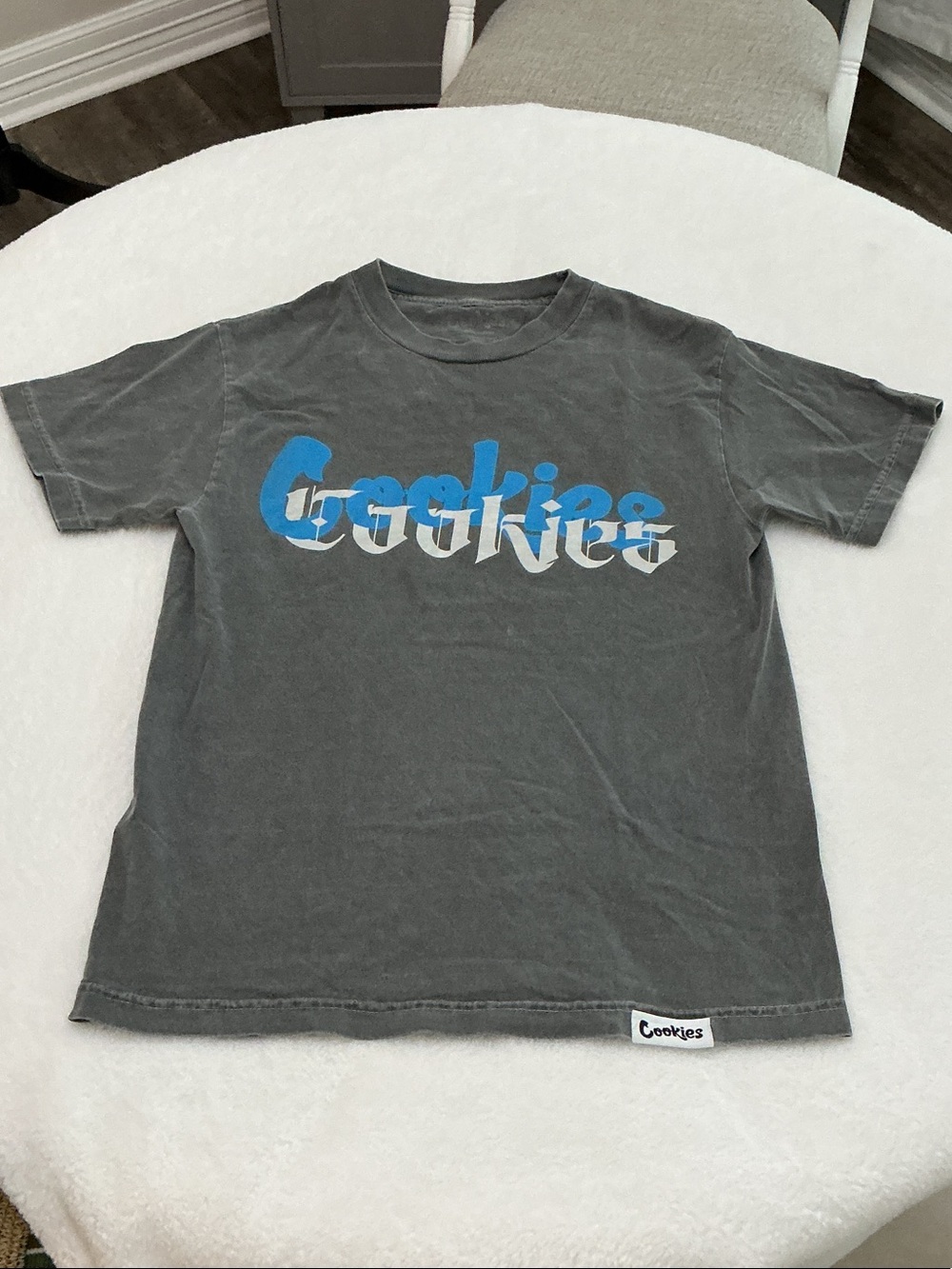 Cookies Men's Short Sleeve Graphic Tee in Gray with Blue Logo